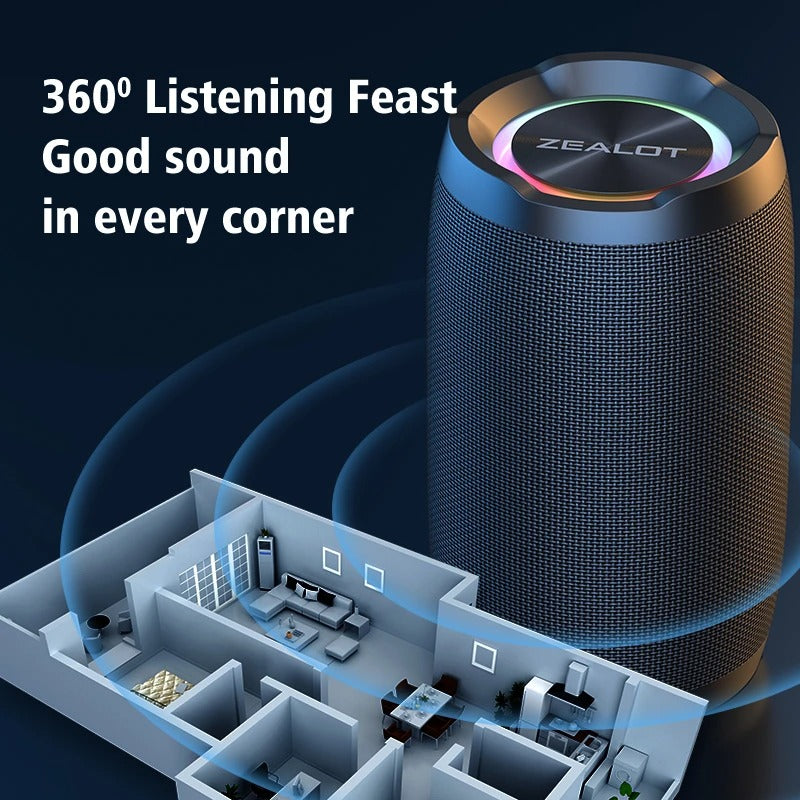 Bocina Bluetooth Portátil Zealot S49 — Sonido 360° y Resistente al Agua